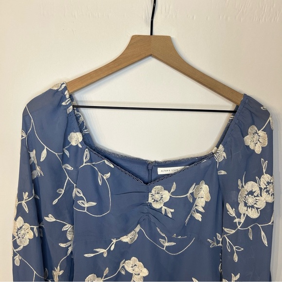 Altar’d State Freya Long Sleeve Embroidered Blue, White Floral Dress, Sz Medium - Picture 7 of 13